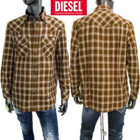 ディーゼル DIESEL メンズ トップス シャツ 長袖 チェック柄・フラップ付きポケット部分ロゴパッチ・フロントスナップボタン付きカジュアルシャツ ブラウン A06280 0LFAJ 79T (R16900) MB421 2024年春夏新作 【送料無料】 【smtb-TK】