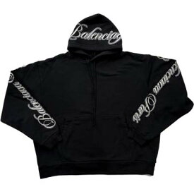 BALENCIAGA バレンシアガ パーカー メンズ プルオーバー Cursive 筆記体刺繍ロゴ オーバーサイズ ウォッシュド ブラック 858143TTVM86552 (R209000) MENGO621 新作 【送料無料】