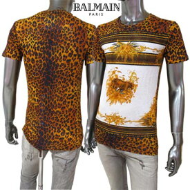 バルマン BALMAIN メンズ トップス Tシャツ 半袖 ロゴ ヒョウ柄 花柄 フラワー柄・レオパードプリントTシャツ マルチカラー ひょう柄 ブラウン 茶色 ホワイト 白 W4HJ601 I318 500 61I (R95040) 【送料無料】【smtb-TK】