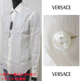 ヴェルサーチ VERSACE メンズ トップス シャツ 長袖 ロゴ ※訳あり 黄ばみあり コットン/リネン/レーヨン素材・ボタンロゴ刻印・ストライプ柄カジュアルシャツ 1045176 40 WHITE (R29800) IT10S 【送料無料】 【smtb-TK】