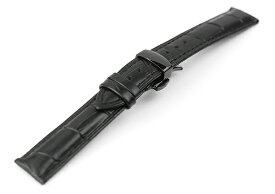 腕時計 ベルト 16mm 17mm 18mm 19mm 20mm 21mm 22mm 24mm 黒 クロコダイル型押し 牛革 プッシュ式 Dバックル 黒 ar04bk-pd-b
