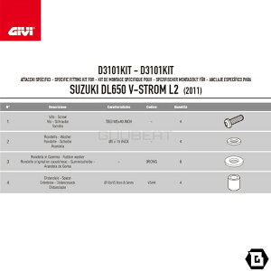 GIVI D3101KIT XN[tp tBbeBOLbg 3101DTΉ Xe[Zbg SUZUKI VXg[ 650 L2-L3-L4-L5-L6 Ή p݌v oCNp