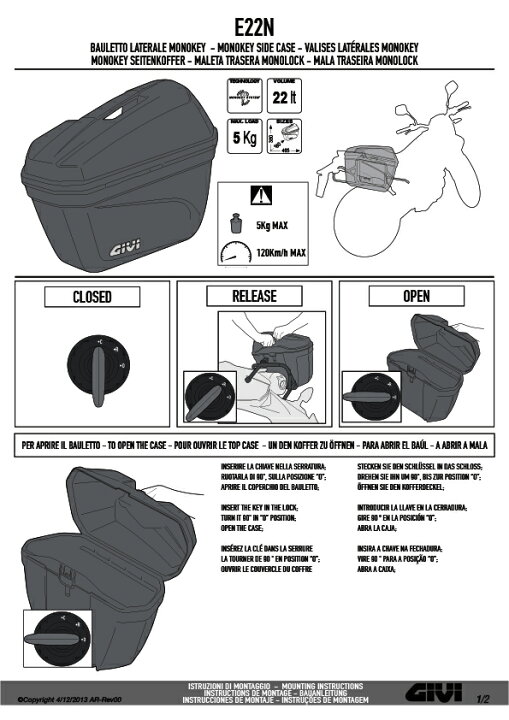 楽天市場】GIVI E22N サイドケース MONOKEYタイプ 左右セット 片側22L 