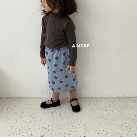 A MORE ドット 膝下 スカート 韓国子供服 100 110 120 130 保育園 幼稚園 小学生 子供 おしゃれ 女の子 海外子供服 アイボリー 青色 水玉柄 ドット柄 AMORE エイモア SIMPLE シンプル ナチュラル ベーシック カジュアル プチプラ 普段着