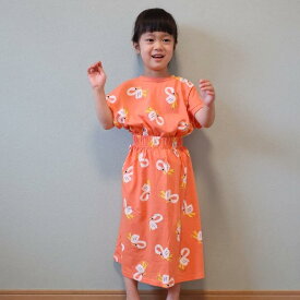 20%OFF SALE 子供 夏 半袖 スワン 白鳥柄 Tシャツ スカート 総柄 セットアップ 90 100 110 120 130 140 ロングスカート ボックスT オレンジ パープル 紫 薄手 キッズ 総柄 薄手 保育園 小学生 可愛い ゆったり 韓国子供服 女の子 カジュアル