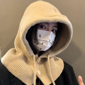 10%OFF 大人 フードになる バラクラバ 無地 マフラー 帽子 防寒 あったか ニット ロジ 黒 ベージュ カーキ グレー ブラック レディース おしゃれ 冬 アウター シンプル カジュアル 可愛いメール便可