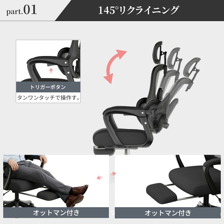 楽天市場】GXTRACE オフィスチェア 通気性 メッシュ トリガーボタン 