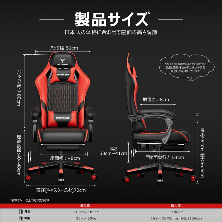 楽天市場】GXTRACE ゲーミングチェア 145度 リクライニング オットマン 