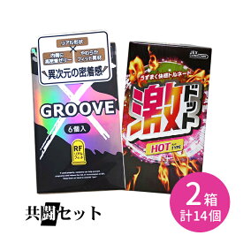 【今だけ！リッチ潤滑ゼリー 1本付き】共闘セット GROOVE X リアルフィット 6個入 激ドット ホットプレイタイプ 8個入 コンドーム 避妊具 スキン グルーヴ 潤滑ゼリー 高密着 なめらか 柔らかい リアル形状 天然ゴム ラテックス ゴム臭なし 温かい 温感 オカモト ジェクス