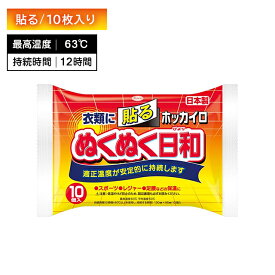 ホッカイロ ぬくぬく日和 貼るタイプ 10枚入 ぬくもり 温かい 12時間持続 使い捨て 手軽 衣服 冬 冷え 防寒 寒さ対策 レジャー スポーツ観戦 屋外作業 興和