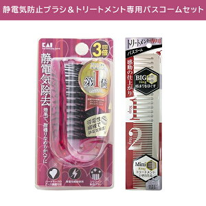 【お買い物マラソン ポイントUP!】【ヘアブラシ2本セット】KQ1167 静電気 防止 除去 ブラシ 折りたたみ 貝印 トリートメント専用バスコーム アヌシ 枝毛 切れ毛 もつれ からまり 艶 ツヤ 美髪