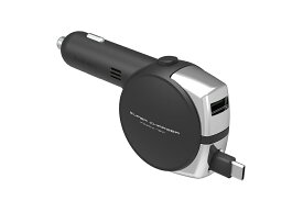 カシムラ DC-070 DC充電器 リール PD30W＋18W Type-C 2台の端末を同時に高速充電 12V/24V車兼用 DC070