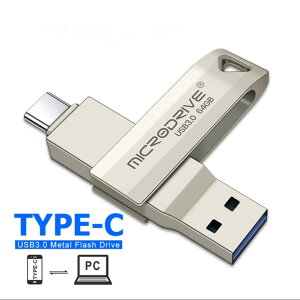 【送料無料】2 in 1 USBフラッシュドライブ 3.0 64GB タイプCフラッシュメモリ