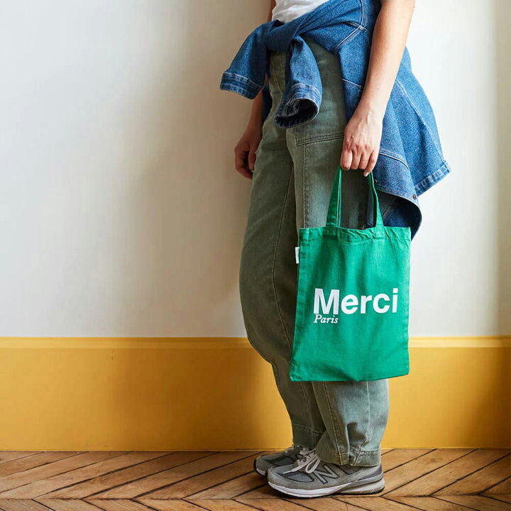 楽天市場】日本未発売【パリ直輸入】Merci cotton Tote Bag - Vert（Green） メルシーパリ トートバッグ コットンBIO製