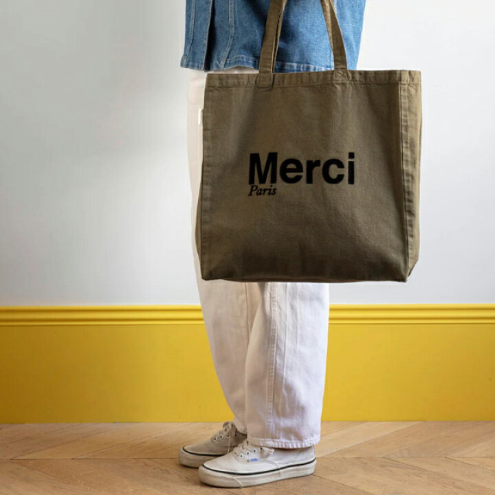 楽天市場】日本未発売【パリ直輸入】Merci cotton Tote Bag - Khaki  