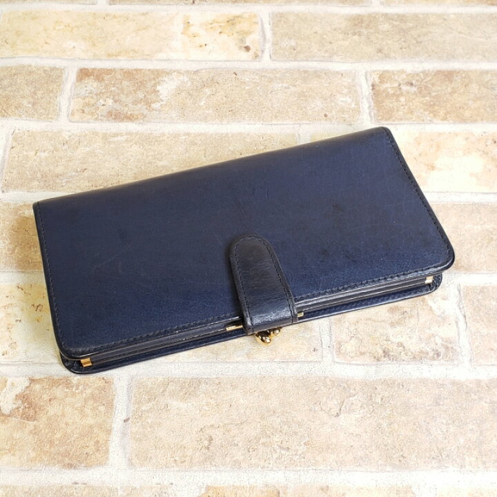 楽天市場】【中古品】オールドコーチ がま口 レザー 長財布 ネイビー 