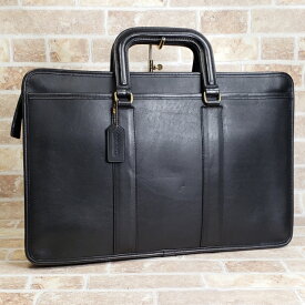 【中古品】オールドコーチ イタリア製 レザー ブリーフケース A4OK 書類鞄 ブラック COACH