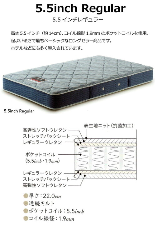 楽天市場】シモンズ マットレス 5.5インチレギュラー セミダブルサイズ 