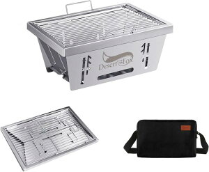 折り畳みコンロ バーベキュー コンロ igt コンロBBQグリル 焚き火台 igtテーブル用 三段階の高さ調節 ステンレス棒 2本 瞬時に展開・収納 ステンレス鋼 収納袋付き KJ