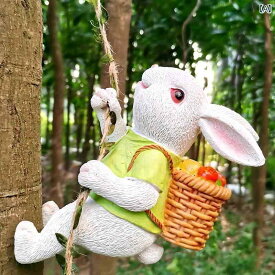 かわいい 飾り ガーデニング DIY 中庭の 庭の 家の ウサギの 登山 ロープ 樹脂 工芸 装飾 壁掛け 木 かわいい 鮮やかな バルコニー