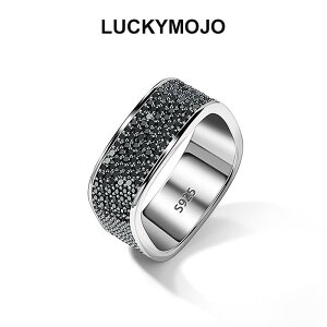�w�� �����O �����Y LUCKYMOJO S925 �X�^�[ �����O �V���o�[ �ۛ� �u���b�N�X�g�[�� �X�N�G�A �����Y �n�C�G���h �l�����w �����p