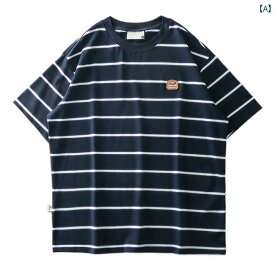 ストライプ Tシャツ 男性用 260 G ヘビーウェイト ストライプ Tシャツ 半袖 メンズ 夏 刺繍 ラウンドネック セーラー シャツ シティ ボーイ