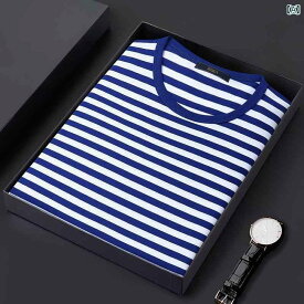ストライプ Tシャツ 男性用 ロモン 夏用 セーラー シャツ メンズ 半袖 Tシャツ スリム 男女兼用 綿 ラウンドネック 青 白 ストライプ カップル ウェア