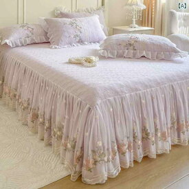 ベッドシーツ おしゃれ ベッドスカート フランスの プリンセス ニット コットン ベッド スカート 4点 セット 高級 レース キルトカバー ホーム フォーシーズン ユニバーサル ベッドスプレッド