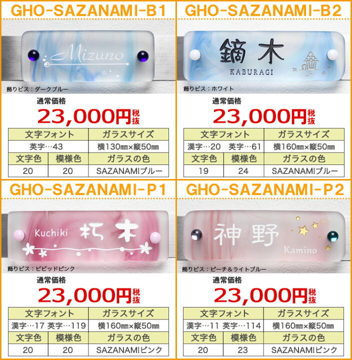 楽天市場】マンション表札手作りガラス「SAZANAMI」（飾りビス付き 