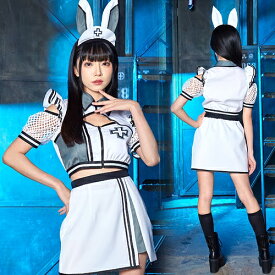ニュークラッシュ ラビットナース　　[ナース コスプレ ウサギ 衣装 なりきり 大人女性 レディース スタイリッシュ 近未来 モノトーン 仮装 コスチューム ハロウィン イベント]【909149】