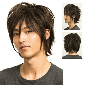 WIGGY RICHメンズ ミディアムウルフ(ダークブラウン) [メンズウィッグ ウィッグメンズ ウルフ 男性用 かつら ファッションウィッグ 男装用 パーティーグッズ コスプレ コスチューム 仮装 イベント]【880035】