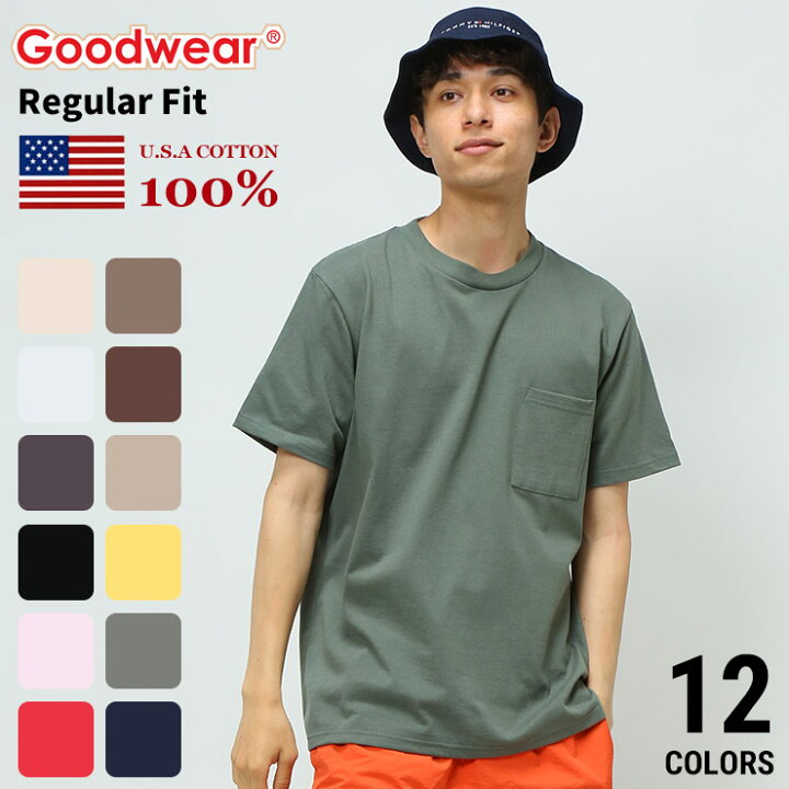 楽天市場 グッドウェア Tシャツ Goodwear Usa ポケt Usaコットン ポケット付き 無地 半袖 Tシャツ Regularサイズメンズ 男性 トップス シャツ Tシャツ クルー 半袖 コットン ベーシック 無地 オーバーサイズ 2w Web限定 原宿ゼンモール