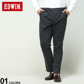 大きいサイズ メンズ EDWIN (エドウィン) デニスラ ストレッチ スリム ウィンドウペン テーパードパンツ パンツ チェック ビジカジ EDB12R11023850