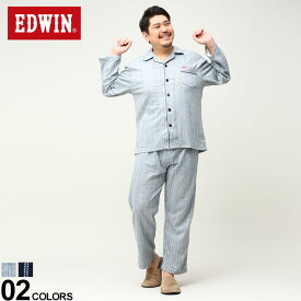 大きいサイズ メンズ EDWIN (エドウィン) ストライプ キルトニット パジャマ 上下セット パジャマ 長袖 長ズボン BT151188024