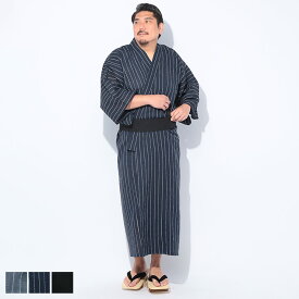 B＆T CLUB (ビーアンドティークラブ) ストライプ＆無地 ワンタッチ帯 浴衣 扇子付き 3点セット 323699D22 大きいサイズ メンズ 浴衣 セット 和服 祭り 花火大会 かんたん帯