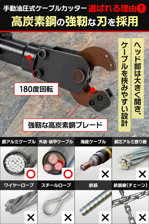 楽天市場】ケーブルカッター 銅線 油圧ケーブルカッター Φ30〜85mm  