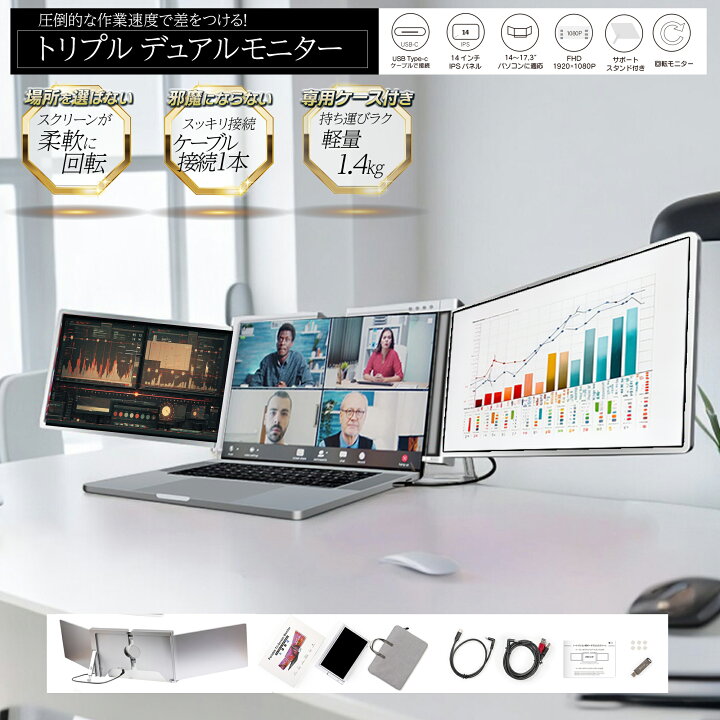 楽天市場】トリプルディスプレイ デュアルモニター 14インチ 【超軽量  