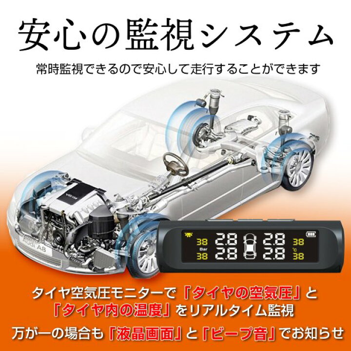 楽天市場 タイヤ 空気圧 センサー モニター 車 タイヤ交換 ゲージ 空気圧計 チェッカー Usb充電 温度 監視 ワイヤレス ソーラー充電 無線 ハビット楽天市場店