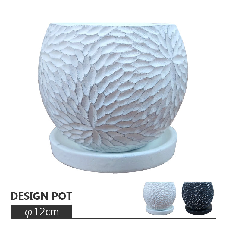 植木鉢 おしゃれ コンクリートポット CC035-120 4号(12cm)   陶器鉢 白 黒 丸形 セメント