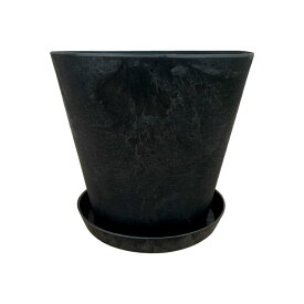 植木鉢 おしゃれ 合成樹脂 アートストーンポット GP301-260 8.5号(26cm) 鉢底穴有り 受け皿付き 底面給水 ブラック グレー プラスチック 軽量 軽い