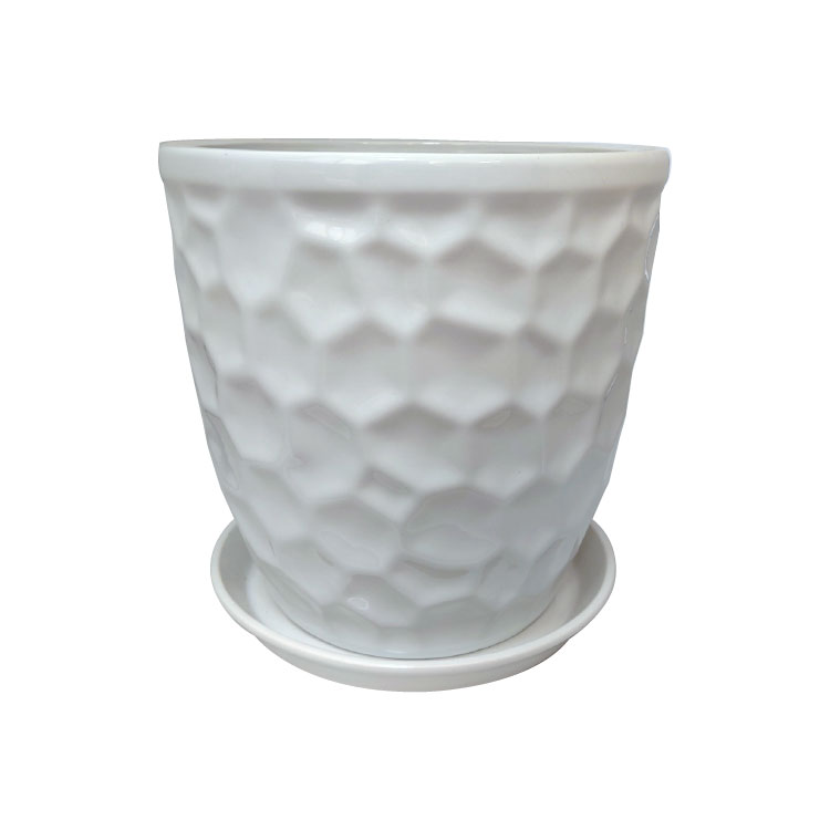 シンプルモダンの定番スタイル！おしゃれな植木鉢。 植木鉢 おしゃれ 六角柄のシンプルモダンポット MM056-310 10号(31cm) / 陶器鉢 大型 白 軽い