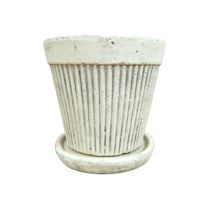 植木鉢 おしゃれ パステルラインポット UN407-125 4号(12.5cm) 受け皿付き 鉢底穴有り セメント アイボリーホワイト 丸型 モダン