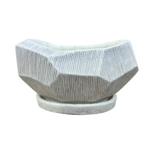 植木鉢 アンティーク セメントポット UN474-190 W19cm x H11cm 鉢底穴有り 受け皿付き オーバル型 セメント ホワイト ブラック グレー