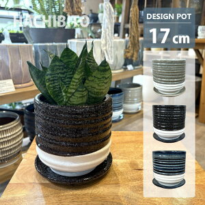 植木鉢 おしゃれ 陶器鉢 スパイラルポット YD023-170 5.5号(17cm) 鉢底穴有り 受け皿付き モダン 和テイスト 丸型 ベージュ ブルー ブラック