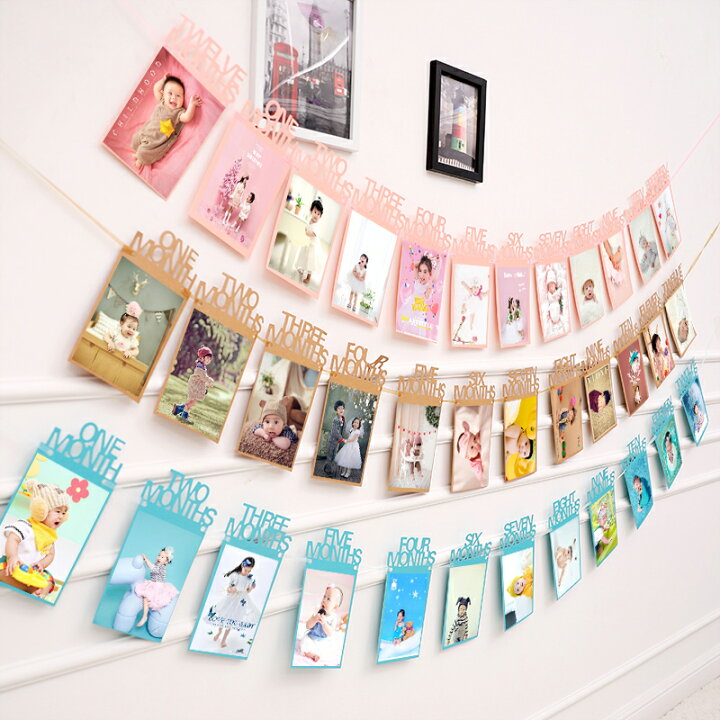 楽天市場 12ヶ月 写真 ガーランド 誕生日飾り 出産祝い フォトフレーム フォトアルバム 誕生日 バナー 1歳 12月 壁飾り パーティ飾り インテリア 子供部屋 飾り付け Hachiiro