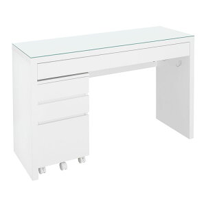 ドレッサー ワゴンセット ガラス 透明 クリア ワイド 幅120cmデスク ハイタイプ 引出し1杯 コンセント付 テーブル 幅35cmコスメワゴン キャスター付 引出し3杯 化粧品台 収納 メイク台 かわいい