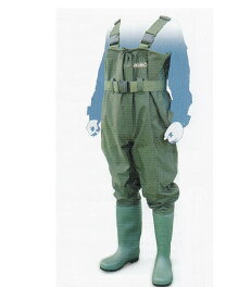 胸元までしっかり防水アグリック　チェストハイウエーダー　V-70許容潜水値　胸下肩、腰　調節ベルト付き・ゆったりサイズ河川、水路での作業・水産業・フィッシングに 重量　約 2500g (平均値)靴部　ポリ塩化ビニル・胴部　合成繊維
