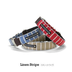 ワンタッチバックル 20mm幅 linen-stripe ストライプ 犬の体重＝8～20kg