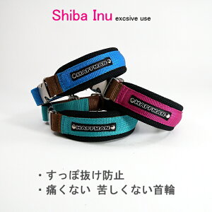 柴犬専用首輪 柴犬 豆柴 コーギー 甲斐犬 紀州犬 四国犬 ( コーギーなどの首輪がすっぽ抜けしやすい犬種にもお勧めです)すっぽ抜け防止 気管虚脱対策 犬 首輪 クッション付 電話番号 名入れ