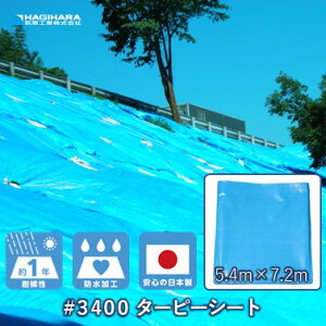 【萩原工業 公式】【受注生産】 #3400 ターピーシート 5.4m×7.2m | ブルーシート 日本製 厚手 防水 養生 台風 災害 防災 備蓄 屋根 雨よけ 風対策 日よけ カバー 5.4×7.2
